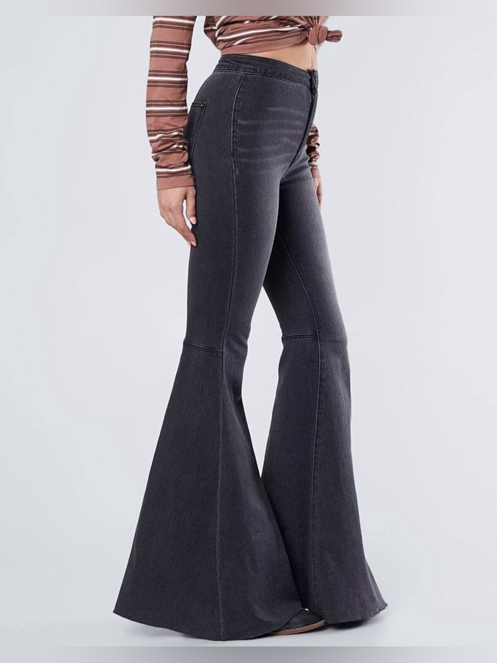 Free People Just Float On Flare Jeans Size 29 Washed Black Bell Bottom Festival